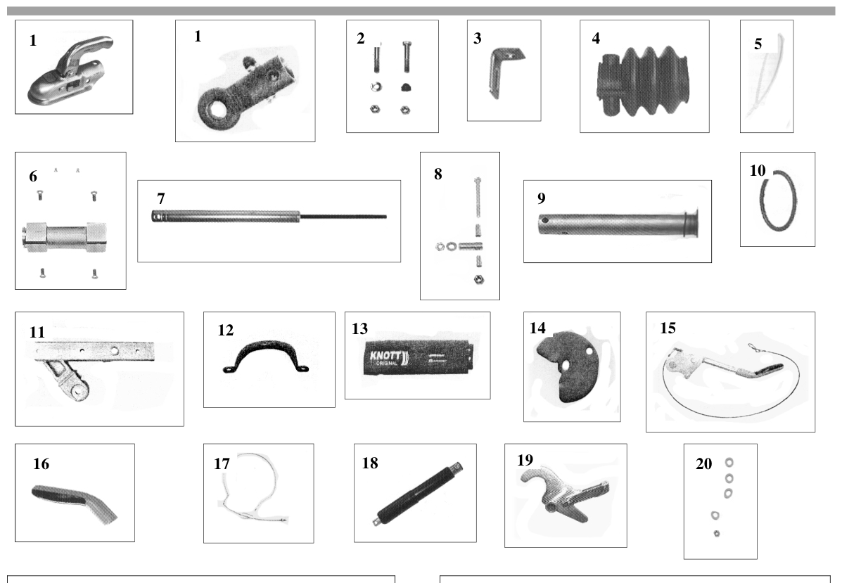Vue éclatée Commande de freinage Knott KV 20 HV– A/B Handbremshebel Gasfeder