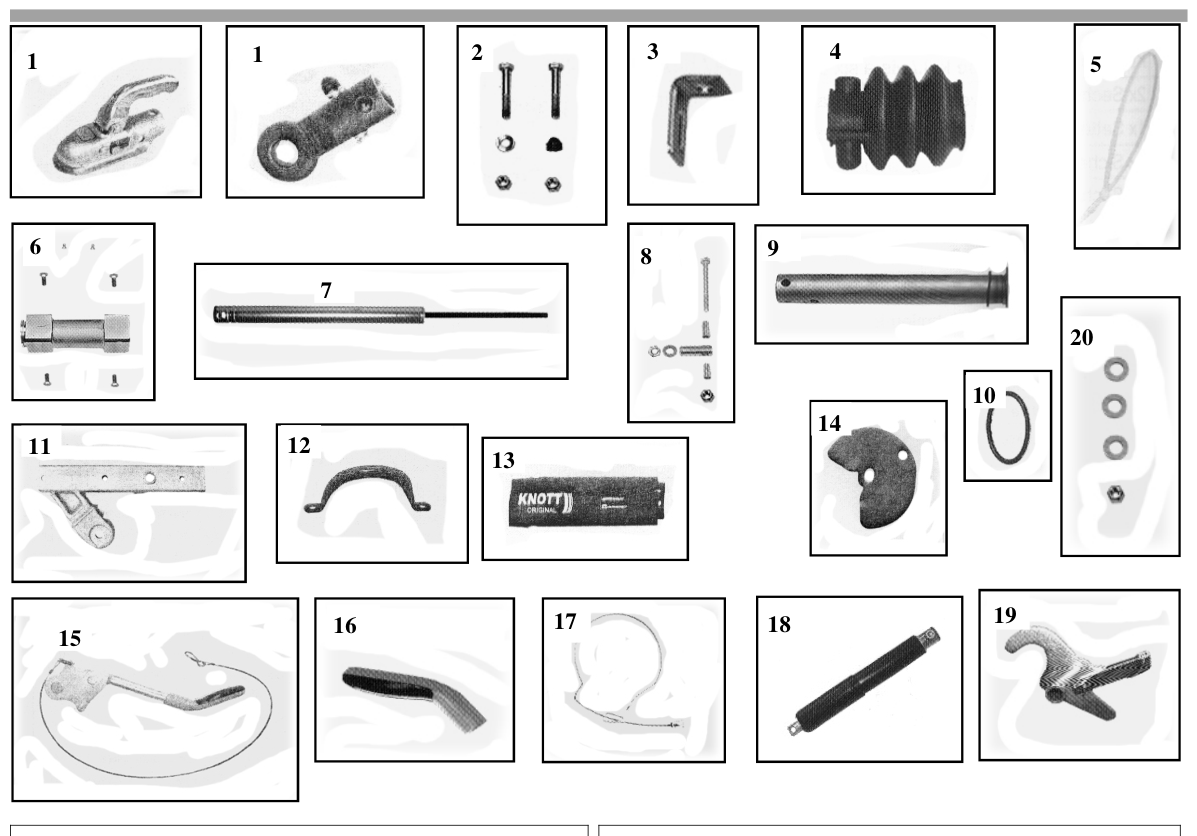 Vue éclatée Commande de freinage Knott KV 30 HV– A/B Handbremshebel Gasfeder