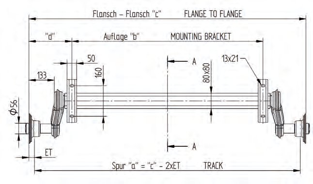 Essieu non freiné 850 kg 5×112 mm Knott B304144021