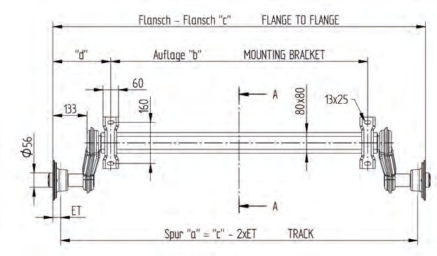 Essieu non freiné 1350 kg 4×100 Knott B304234002