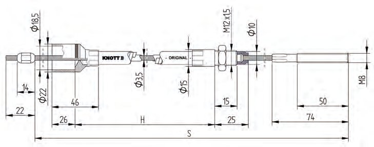 Câble de frein longueur 2250 mm Knott 33921-1.14
