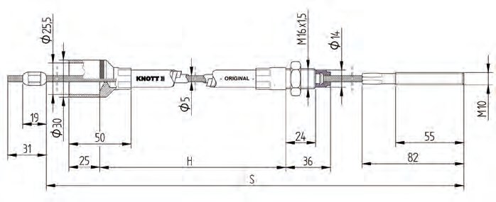 Câble de frein longueur 1750 mm Knott 33983-1.04