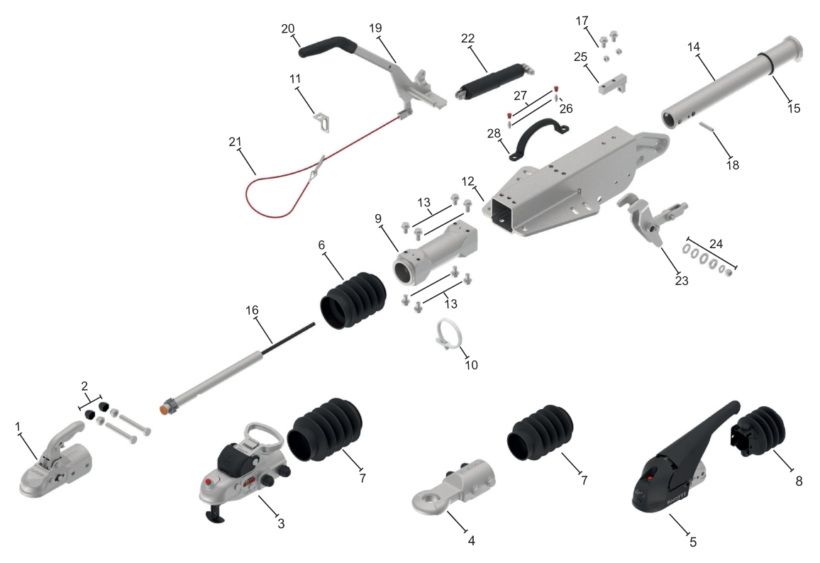 Vue éclatée Commande de freinage Knott KFGL35-D — exécution GF