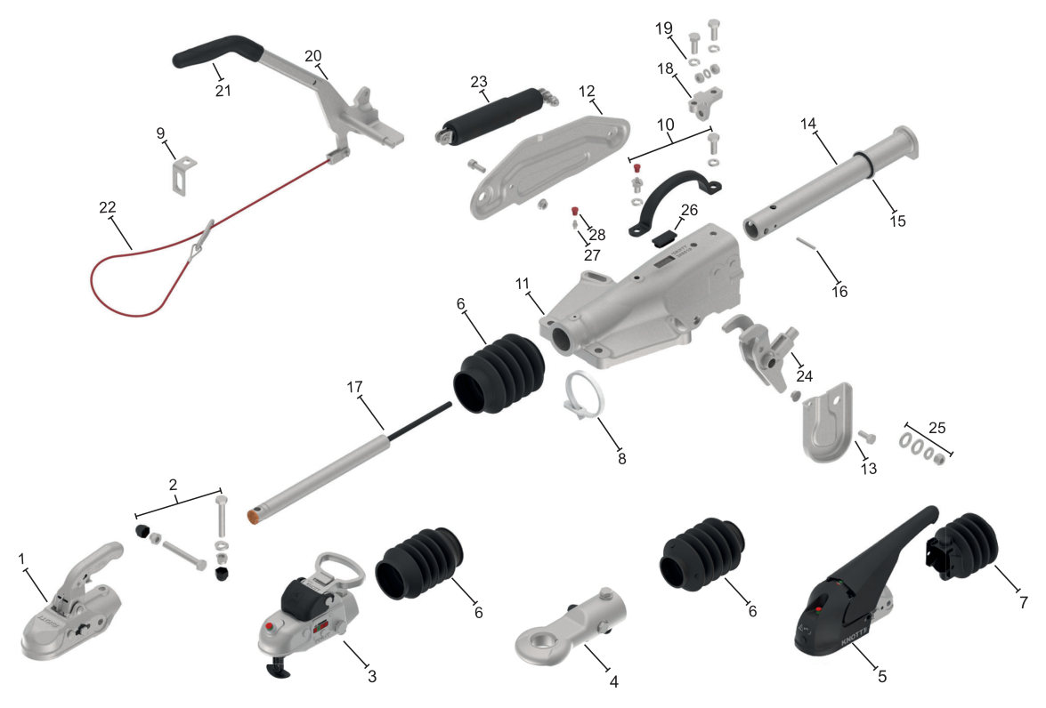 Vue éclatée Commande de freinage Knott KFG30-A — exécution GF