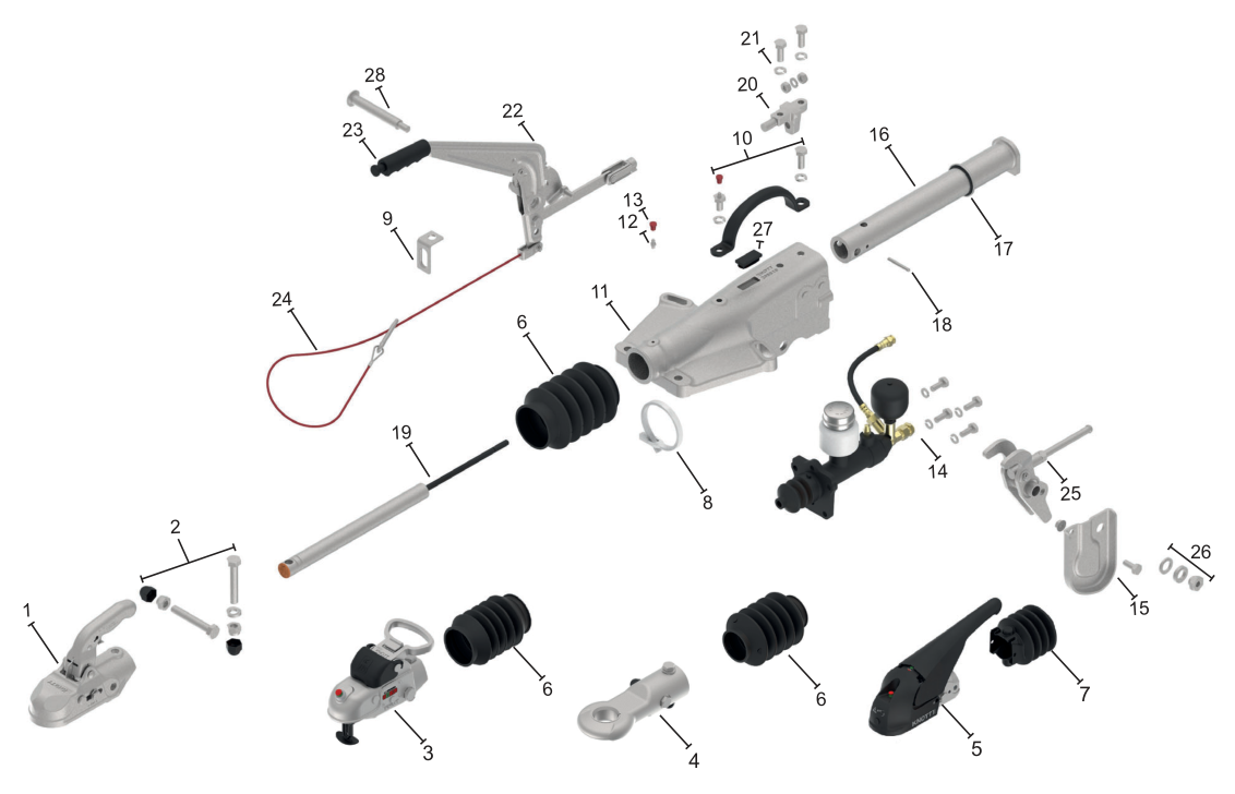 Vue éclatée Commande de freinage Knott KFG30-A — exécution HF hydraulique