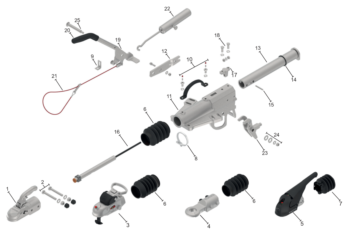 Vue éclatée Commande de freinage Knott KFG35-D — exécution KH