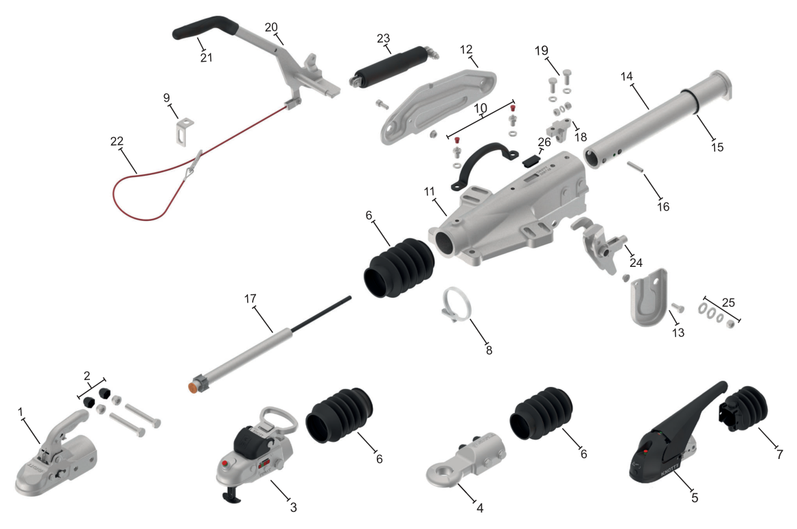 Vue éclatée Commande de freinage Knott KFG35-D — exécution GF