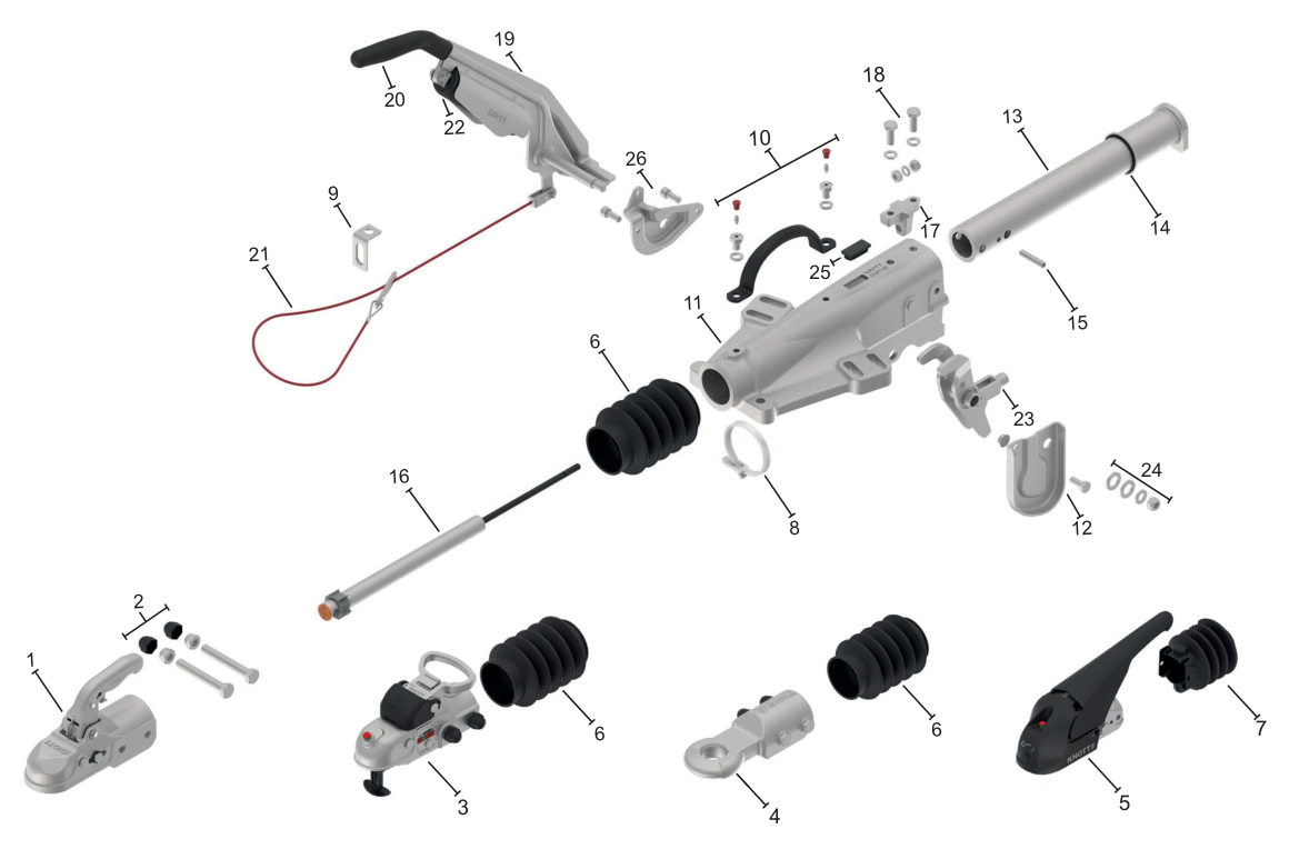 Vue éclatée Commande de freinage Knott KFG35-D — exécution GFH