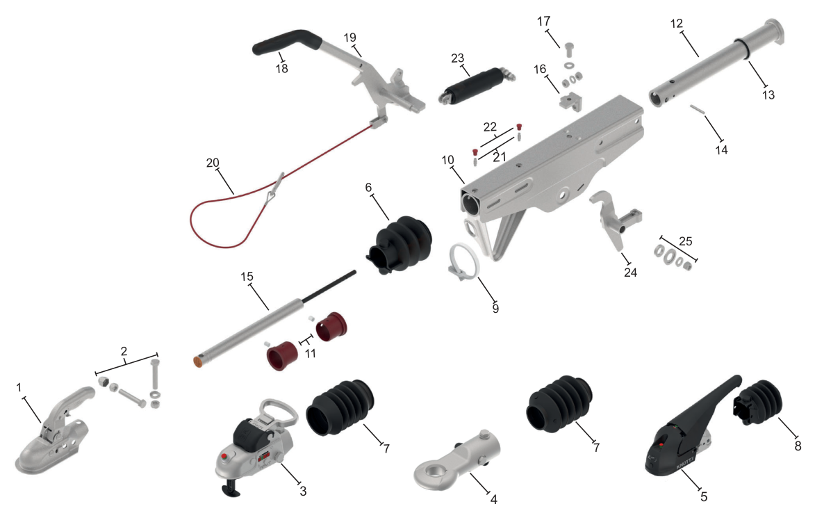 Vue éclatée Commande de freinage Knott KRV7,5-C — exécution GF