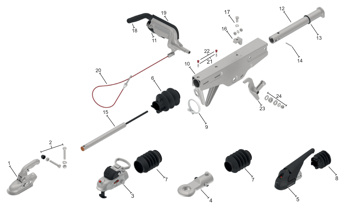 Vue éclatée Commande de freinage Knott KRV7,5-C — exécution GFH