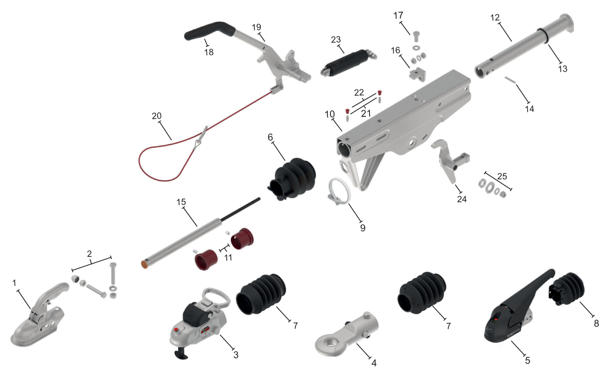 Vue éclatée Commande de freinage Knott KRV13-E — exécution GF