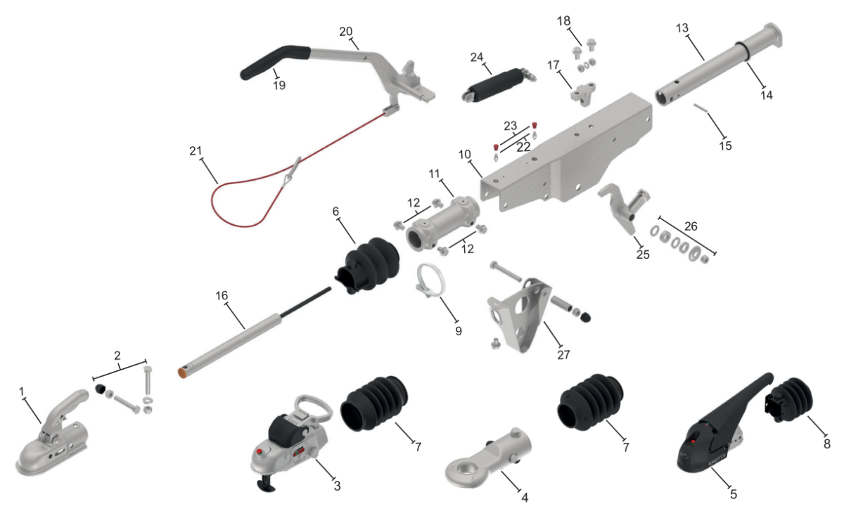 Vue éclatée Commande de freinage Knott KRV13-E / palier fonte — exécution GF