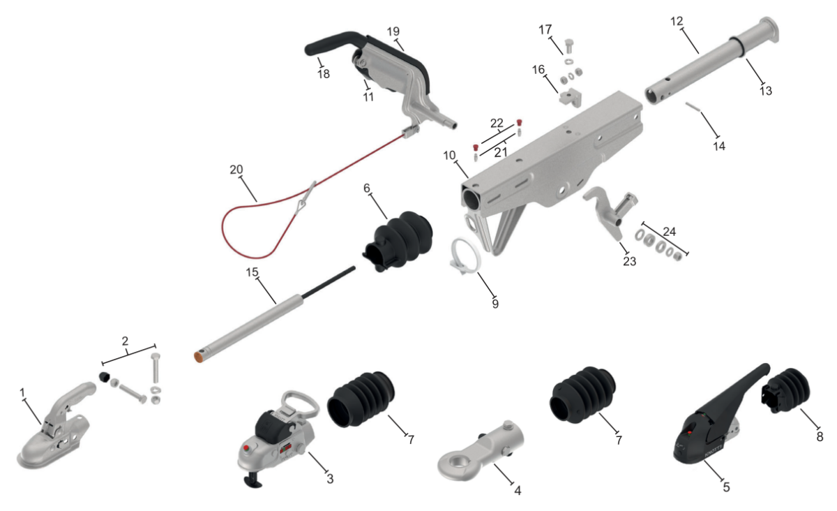Vue éclatée Commande de freinage Knott KRV13-E — exécution GFH