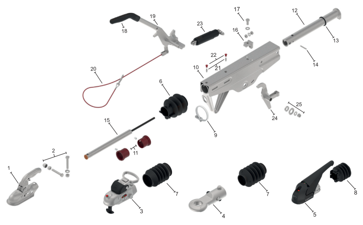 Vue éclatée Commande de freinage Knott KRV17-C — exécution GF