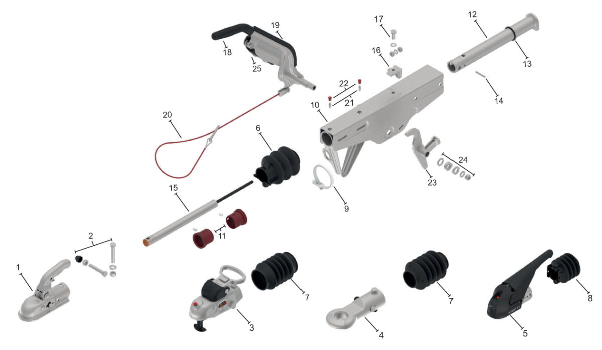 Vue éclatée Commande de freinage Knott KRV17-C — exécution GFH
