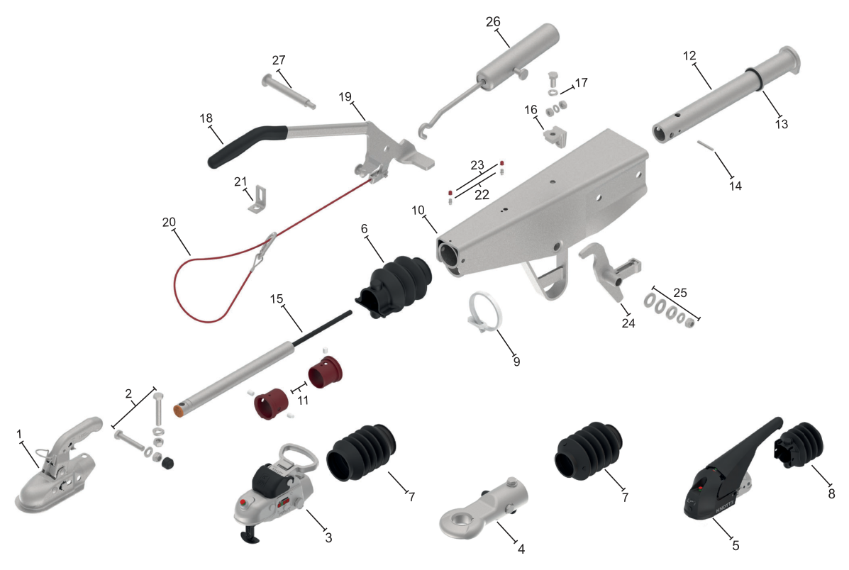 Vue éclatée Commande de freinage Knott KRV20-A — exécution KH