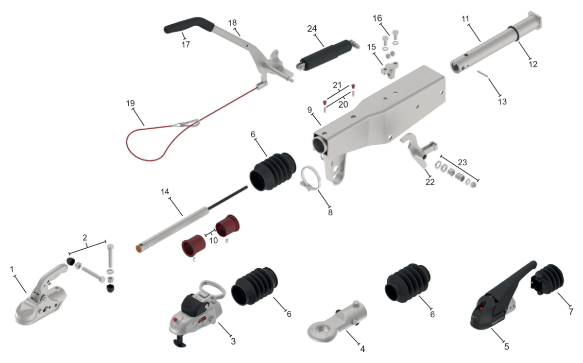 Vue éclatée Commande de freinage Knott KRV30-B — exécution GF
