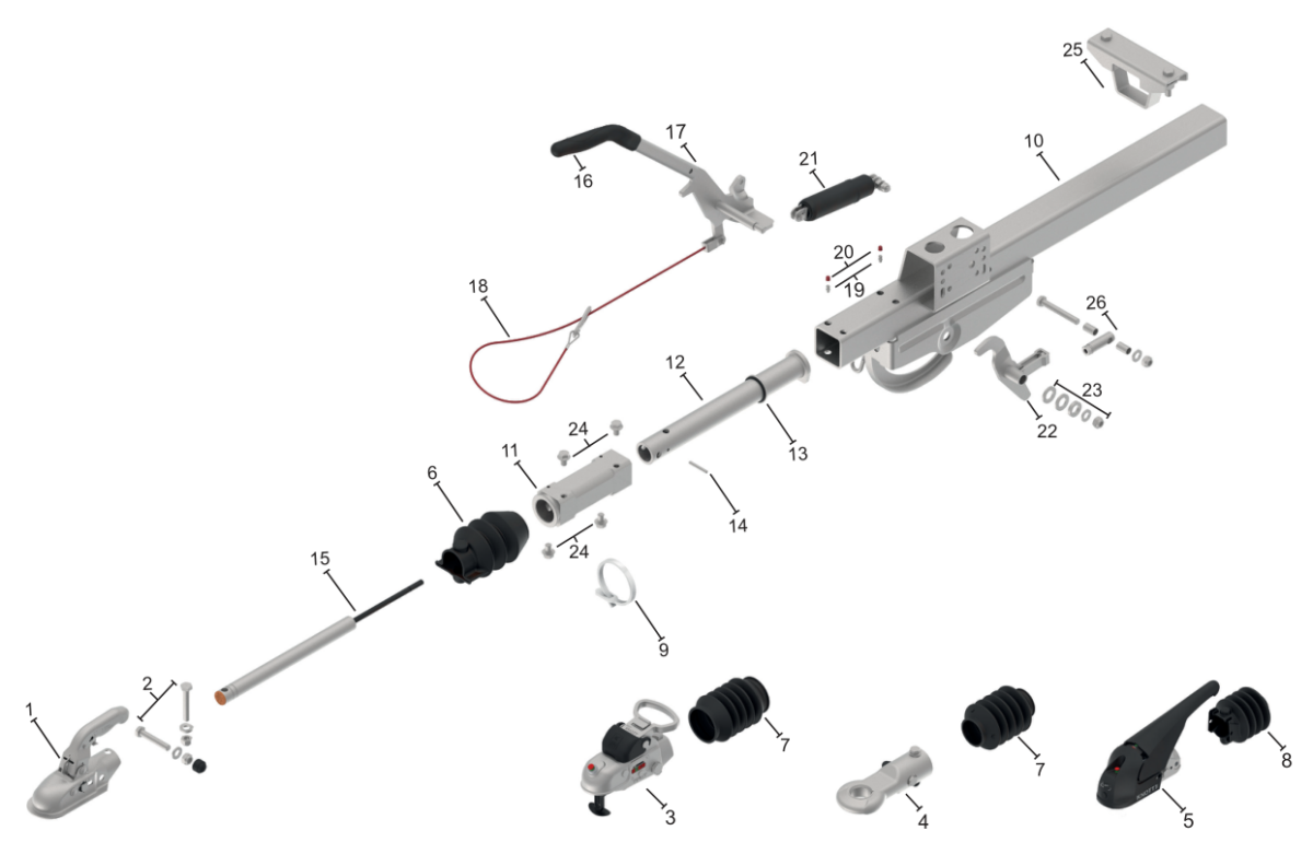Vue éclatée Commande de freinage Knott KV13-A4 — exécution GF