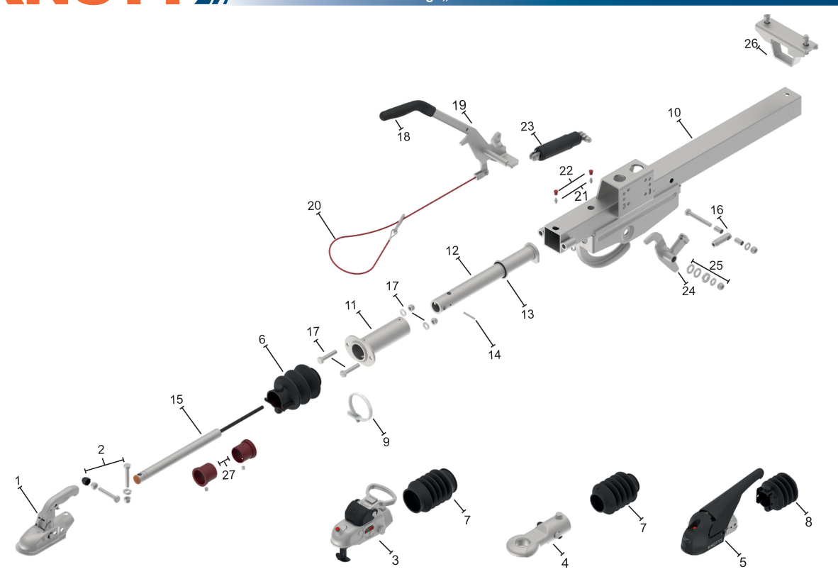 Vue éclatée Commande de freinage Knott KV13-C2 — exécution GF