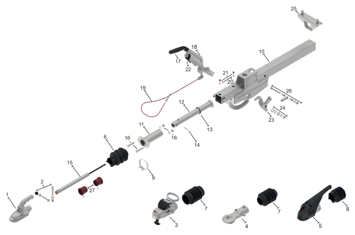 Vue éclatée Commande de freinage Knott KV13-C2 — exécution GFH