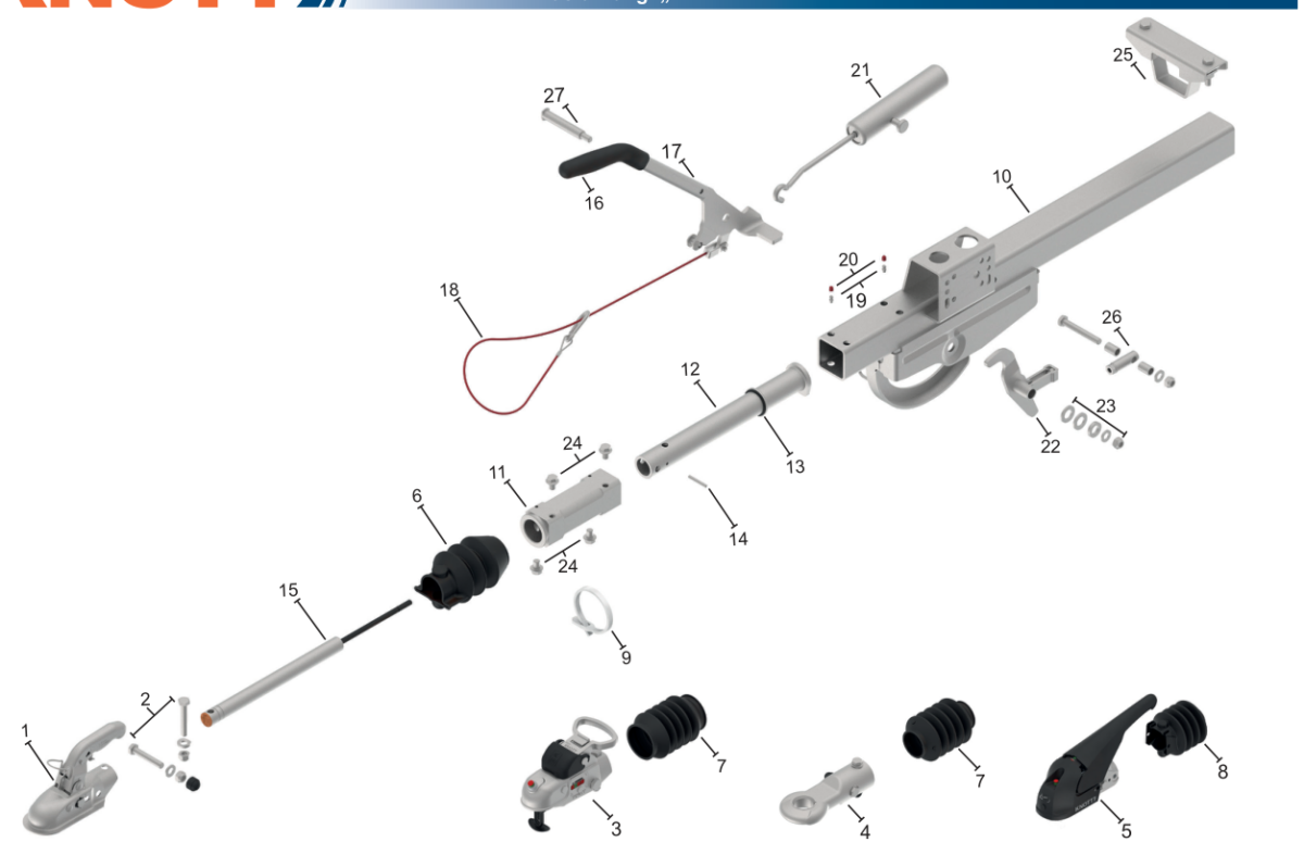 Vue éclatée Commande de freinage Knott KV13-C4 — exécution KH