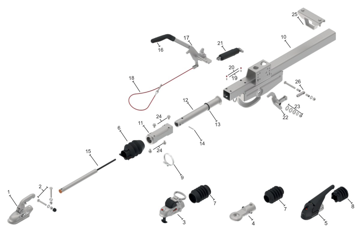 Vue éclatée Commande de freinage Knott KV13-C4 — exécution GF
