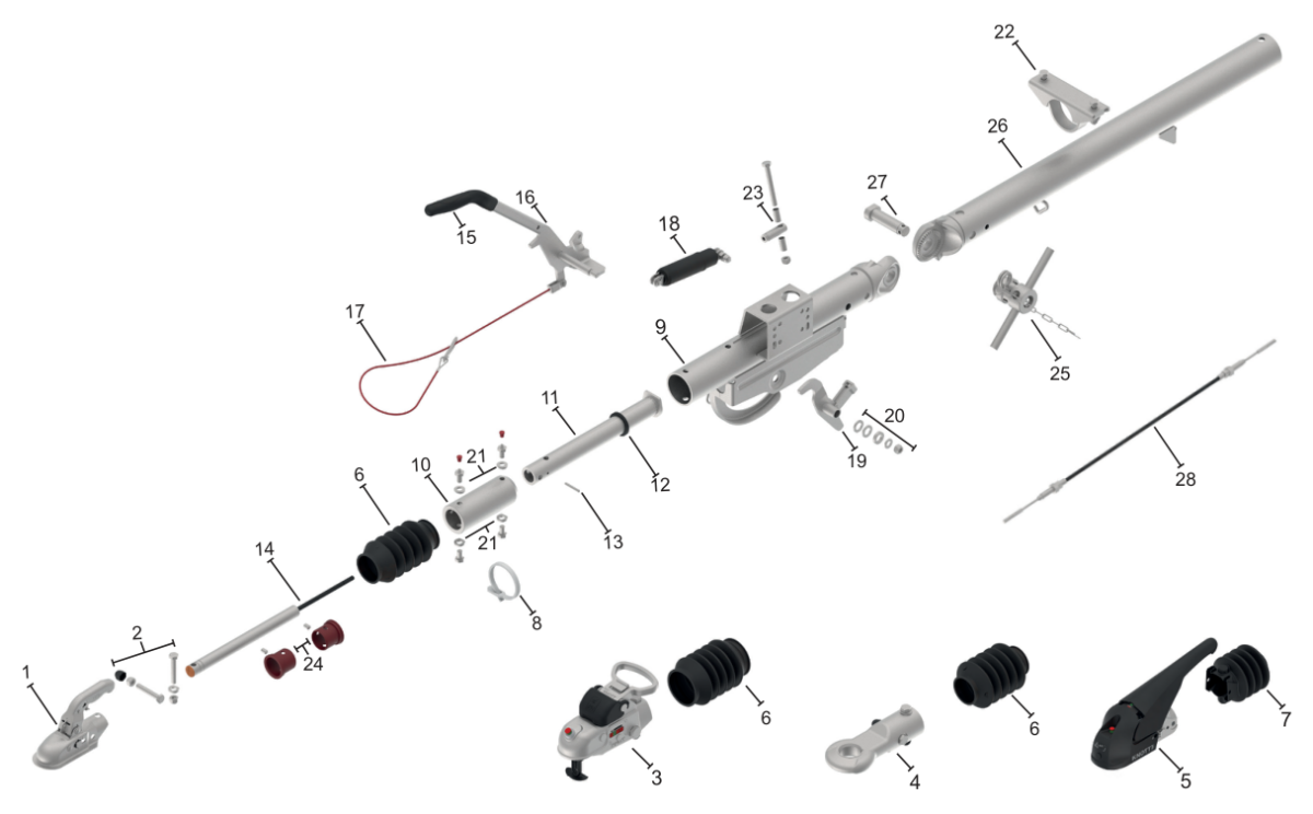 Vue éclatée Commande de freinage Knott KR13/82-C — exécution GF amovible