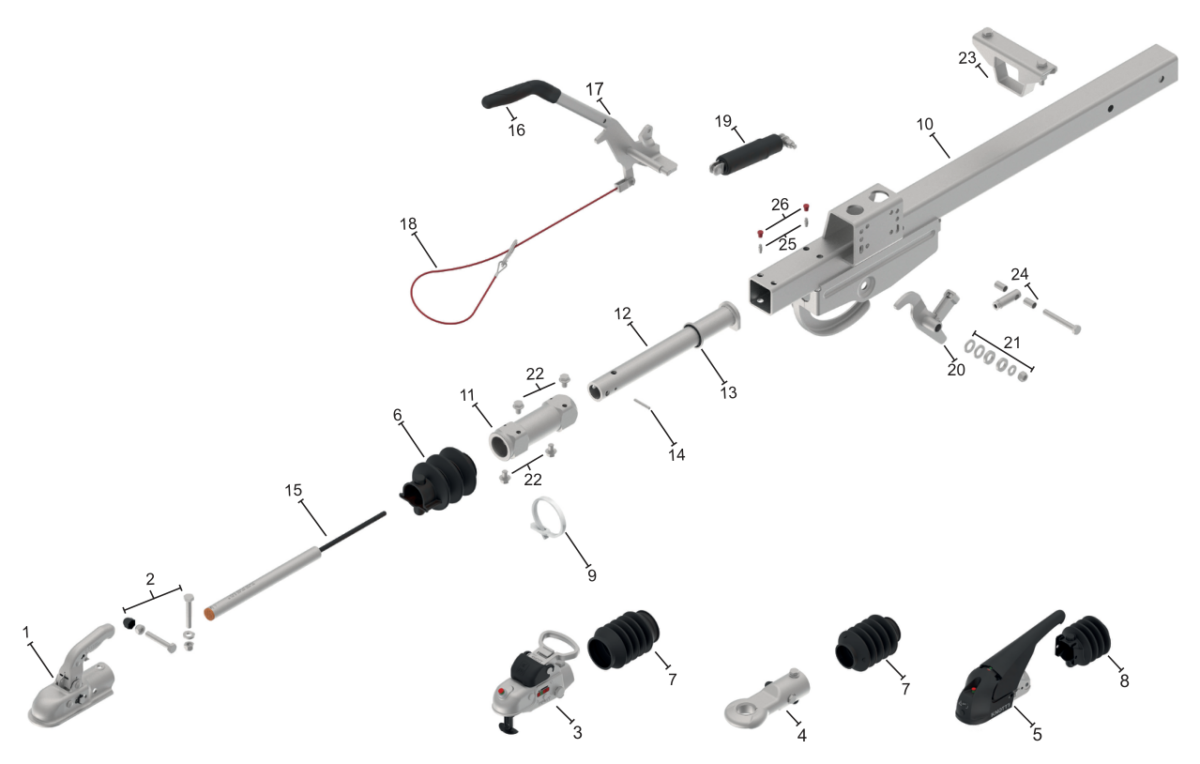 Vue éclatée Commande de freinage Knott KV18-C — exécution GF