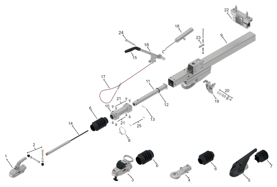 Vue éclatée Commande de freinage Knott KR30-A / B — exécution KH
