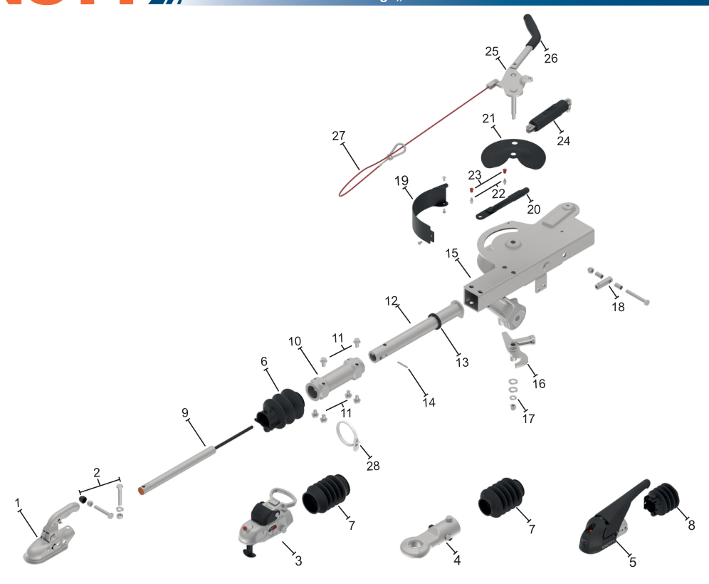 Vue éclatée Commande de freinage Knott KV13HV-A — exécution GF