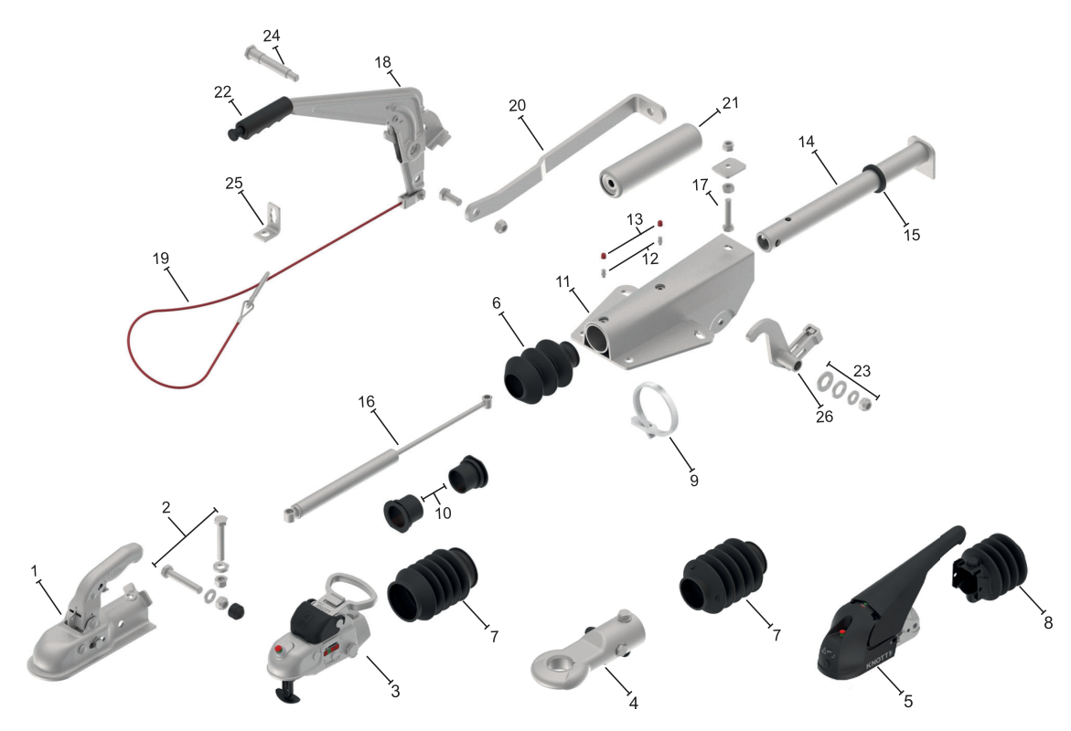 Vue éclatée Commande de freinage Knott KF9 — exécution HF