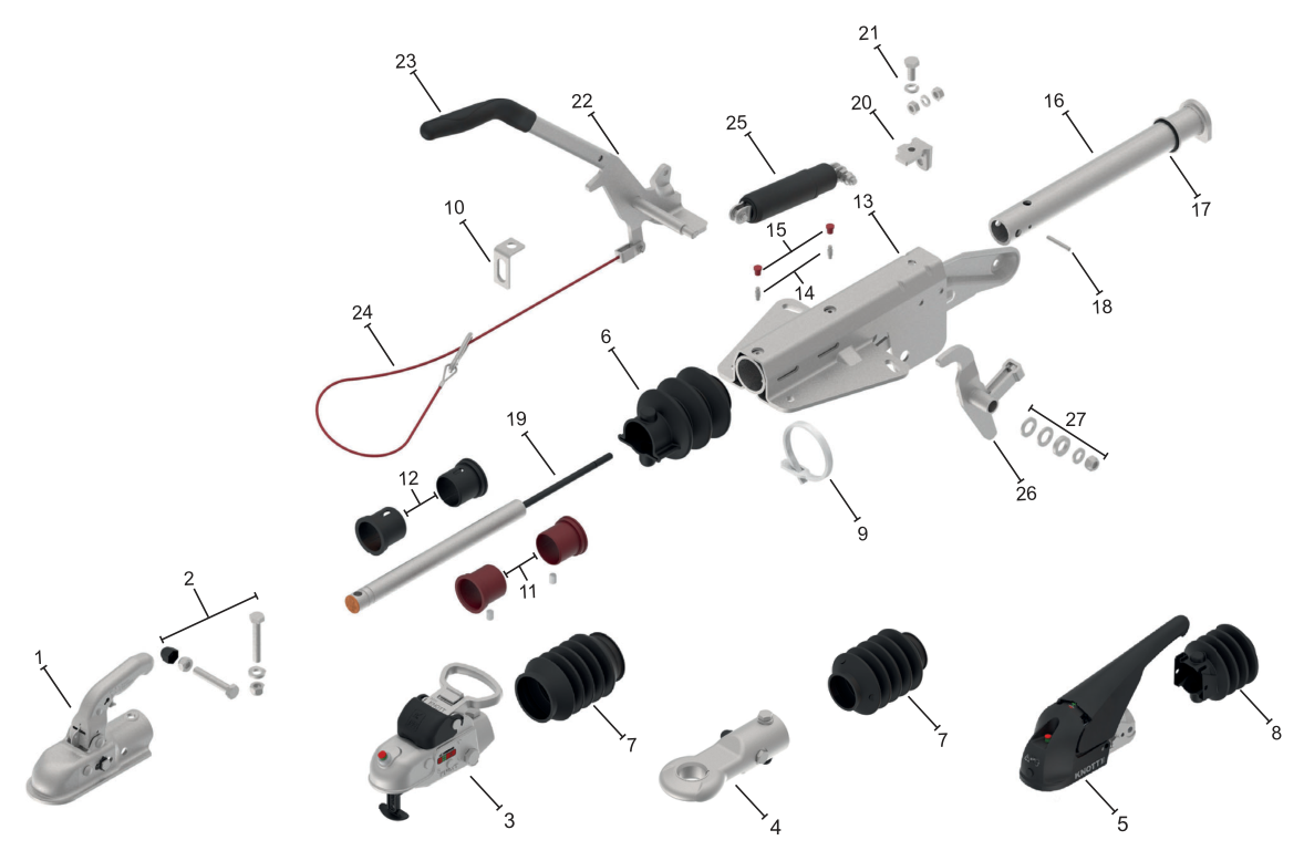 Vue éclatée Commande de freinage Knott KF10-C — exécution GF