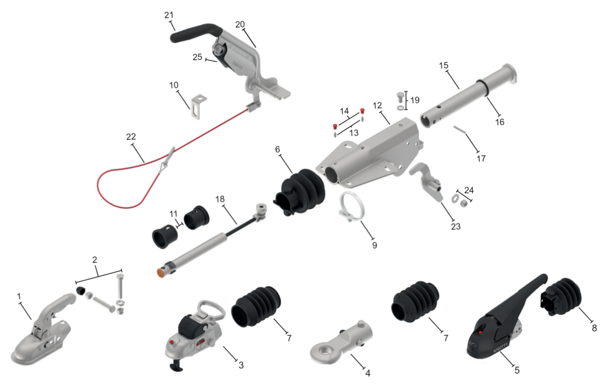 Vue éclatée Commande de freinage Knott KFL12-A — exécution GFH