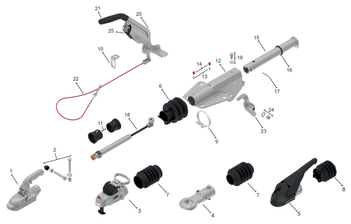Vue éclatée Commande de freinage Knott KFL12-B — exécution GFH