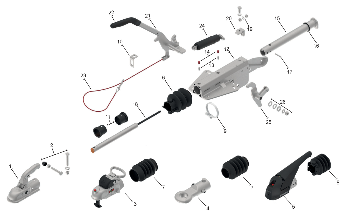 Vue éclatée Commande de freinage Knott KFL14-A — exécution GF