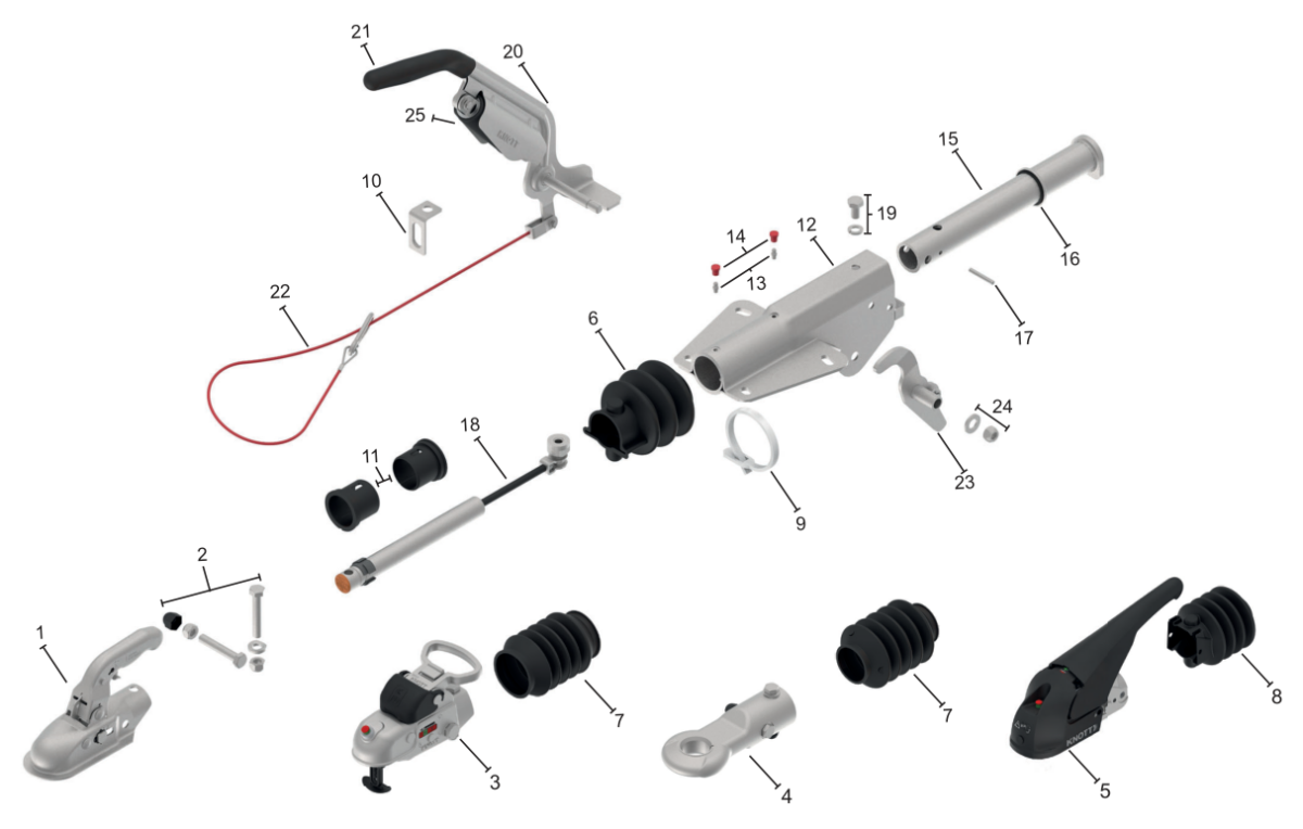Vue éclatée Commande de freinage Knott KFL14-A — exécution GFH