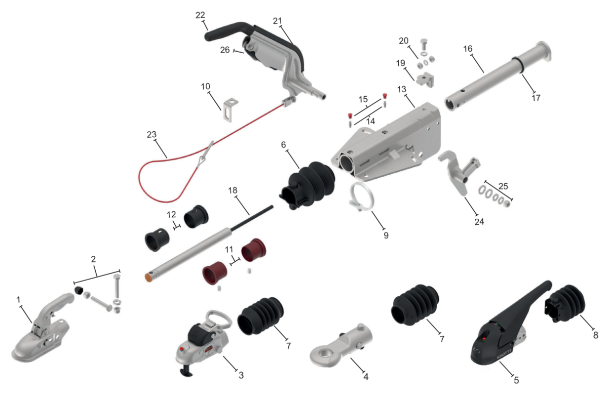 Vue éclatée Commande de freinage Knott KF20-A — exécution GFH