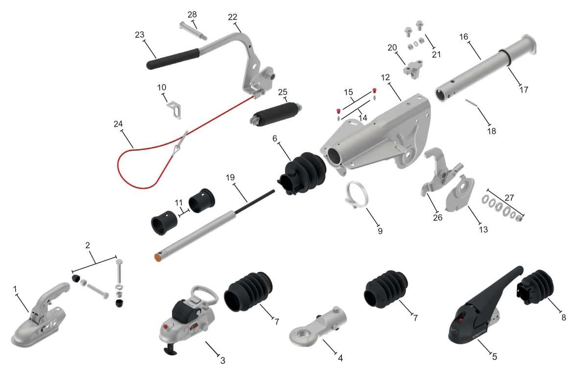 Vue éclatée Commande de freinage Knott KFL20-A — exécution GFV