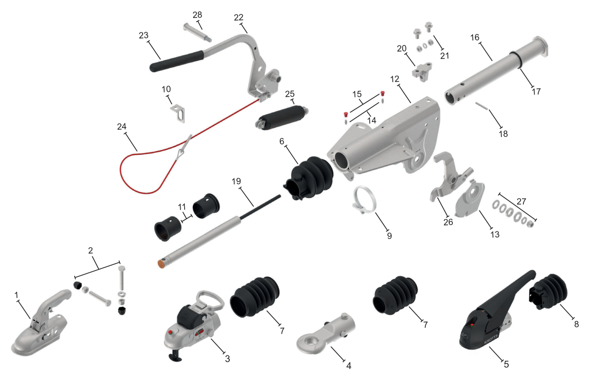 Vue éclatée Commande de freinage Knott KFL20-B — exécution GFV