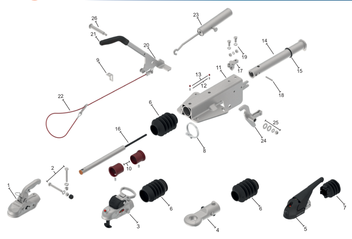 Vue éclatée Commande de freinage Knott KF27-A1 — exécution KH