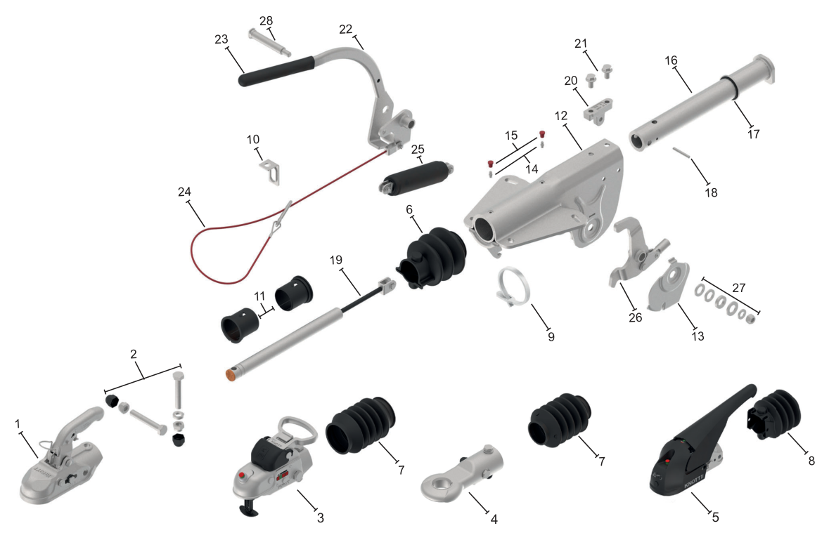 Vue éclatée Commande de freinage Knott KFL27-A — exécution GFV