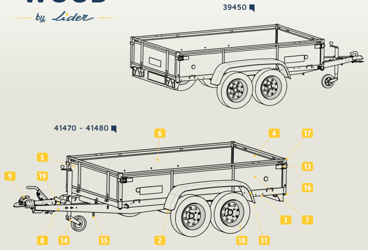 Vue éclatée Remorque Lider 39440 — vue d'ensemble (Remorques bois)