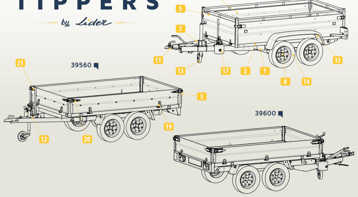 Vue éclatée Remorque Lider 39560 — vue d'ensemble (Bennes)