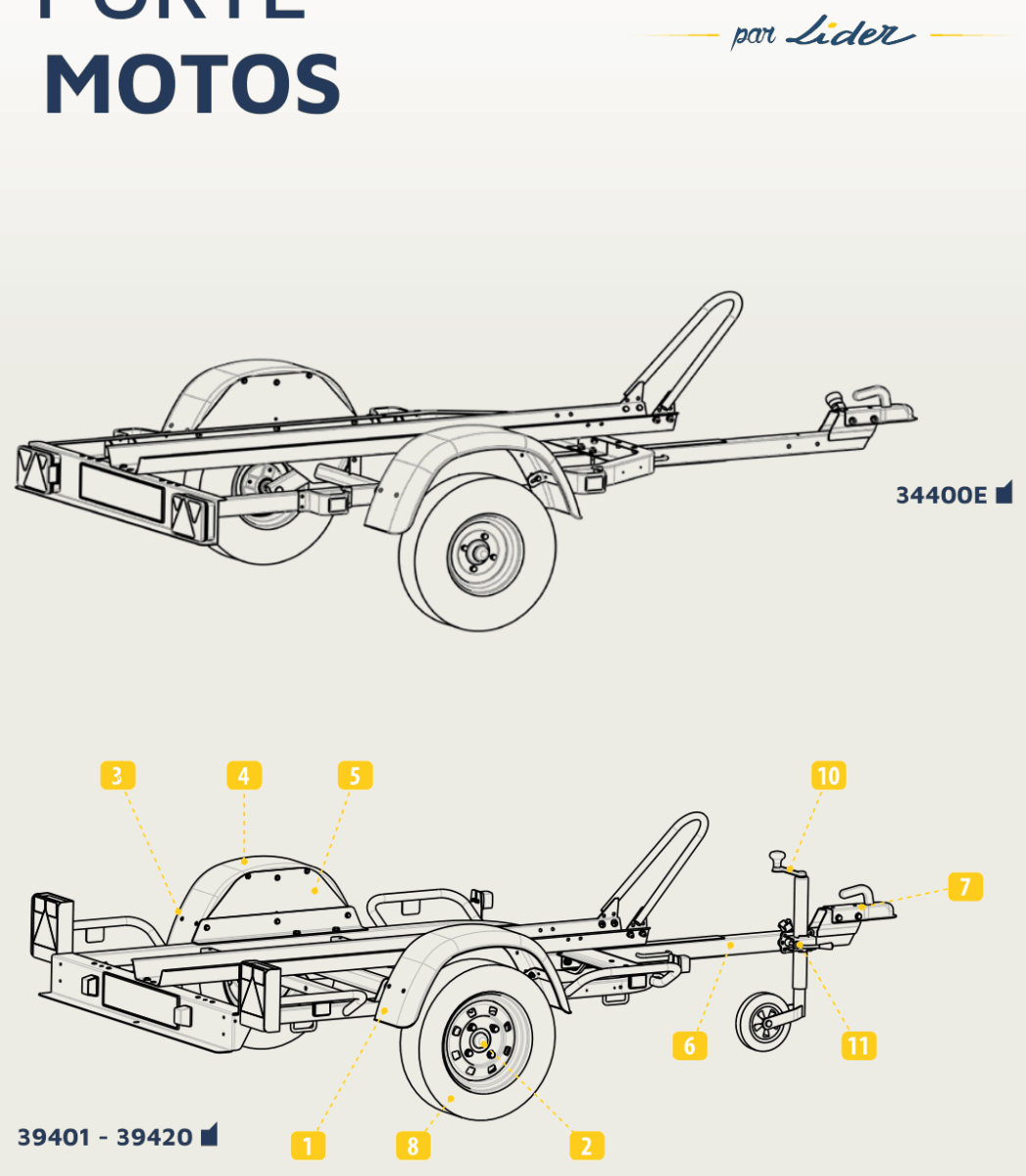 Vue éclatée Remorque Lider 34400E — vue d'ensemble (Porte- Motos Par)