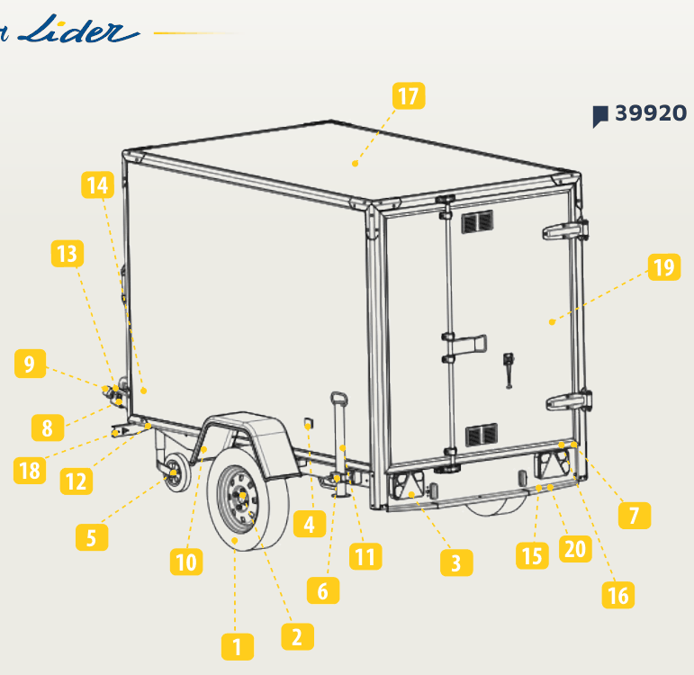 Vue éclatée Remorque Lider 39920 — vue d'ensemble (Fourgon Cubique Par)