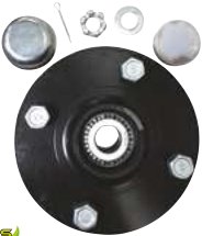 Moyeux complets non freinés : 450 / 500 / 600 / 750 kg — Vis de roue conique : M10 x 1,25 Rulquin 1FN05665
