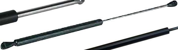 Vérins — Vérin à gaz Ø8 mm. L. hors filetage : 485 mm. Tige : Ø 8 mm x 230 mm. Tube : Ø 20 mm. Force : 600 N Rulquin 1TR002622