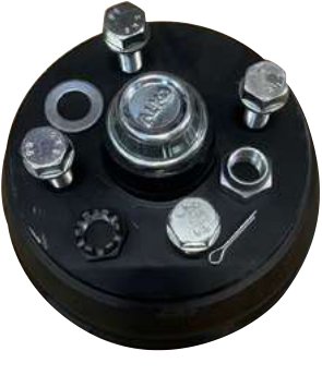 Moyeux freinés / tambours de frein — Vis de roue M12 x 1,5. Cache Moyeu : Ø 40 mm – 1TR003036. Avec 2 écrous,1 rondelle,1 goupille Rulquin 1TR002907