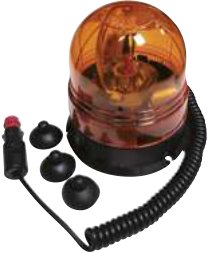 Gyrophares — Gyrophare magnétique 12/24 V Ø 143/130 x 160 mm. Câble spirale extensible de 1 m à 2,5 m avec prise. Base magnétique + 3 ventouses Rulquin 1TR003865