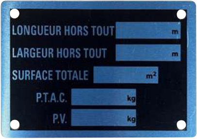 Divers — Plaque alu à frapper et à riveter. Dimensions : 100 x 70 mm Rulquin 1TR003950
